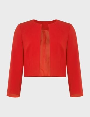 Hobbs Womens Collarless Cropped Jacket 6 Red Red