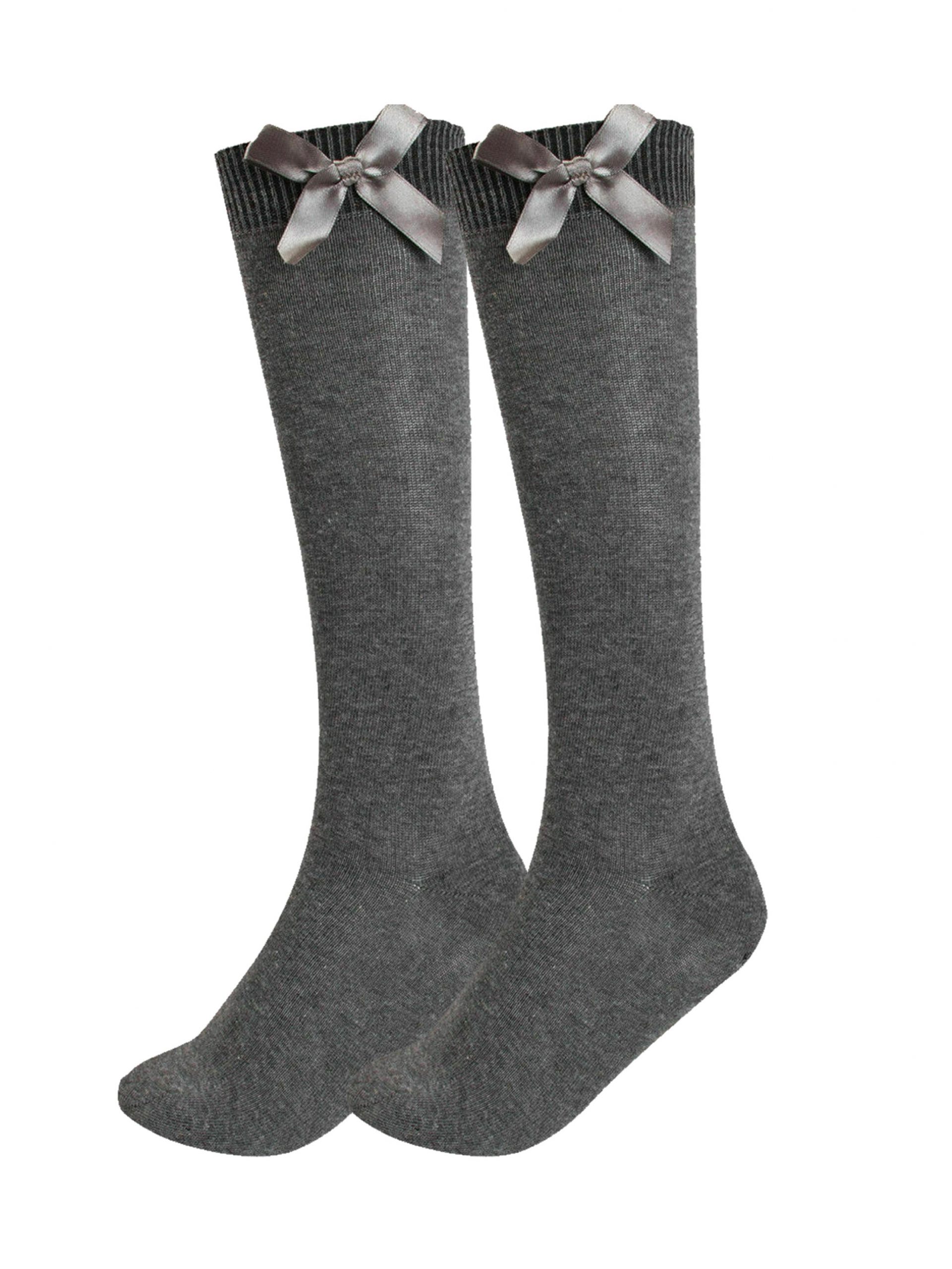 Accessories | Girls Knee High Long School Socks with Satin Bow - Grey ...