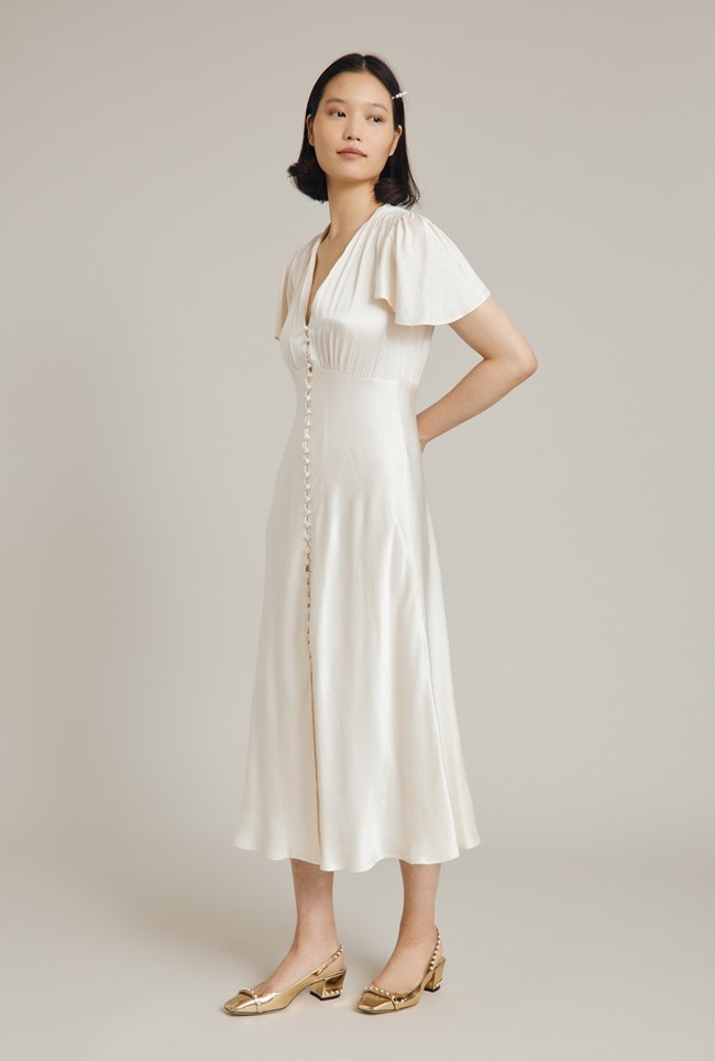knee length dresses for ladies Reformation Delia Bow Midi Dress