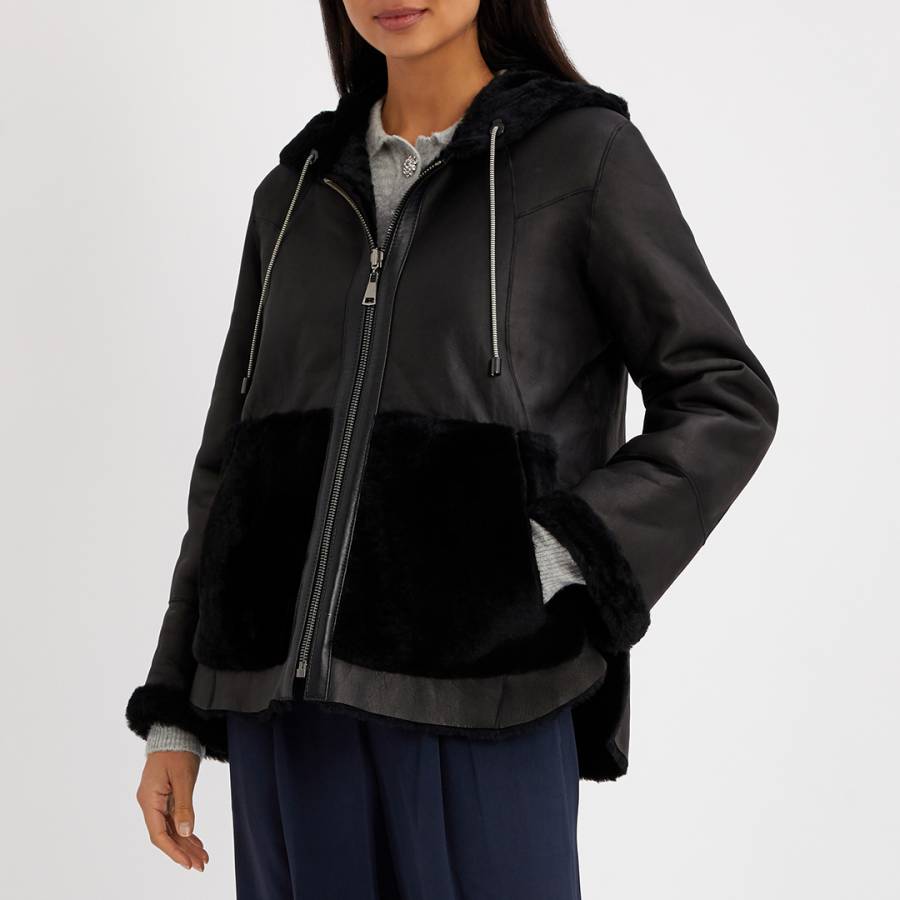 Max and Zac London Black Reversible Shearling Hooded Jacket