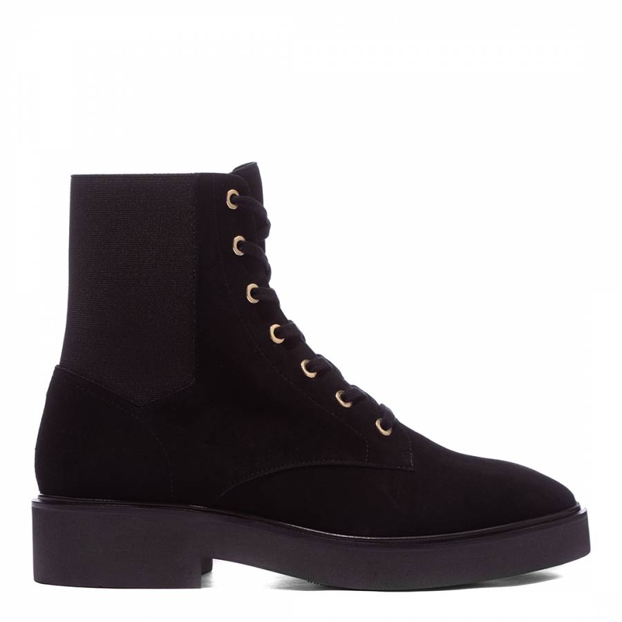 Stuart Weitzman Black Suede Henley Lace Up Ankle Boot My Boutique