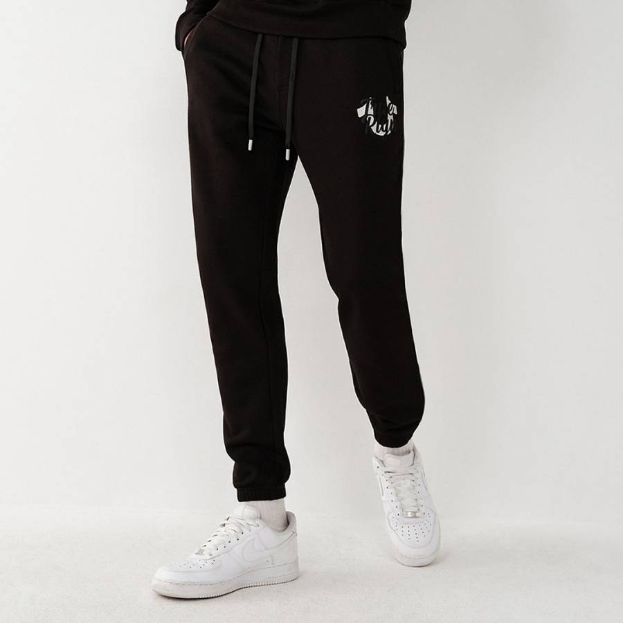 True Religion Black Script Stretch Cotton Blend Joggers My Boutique