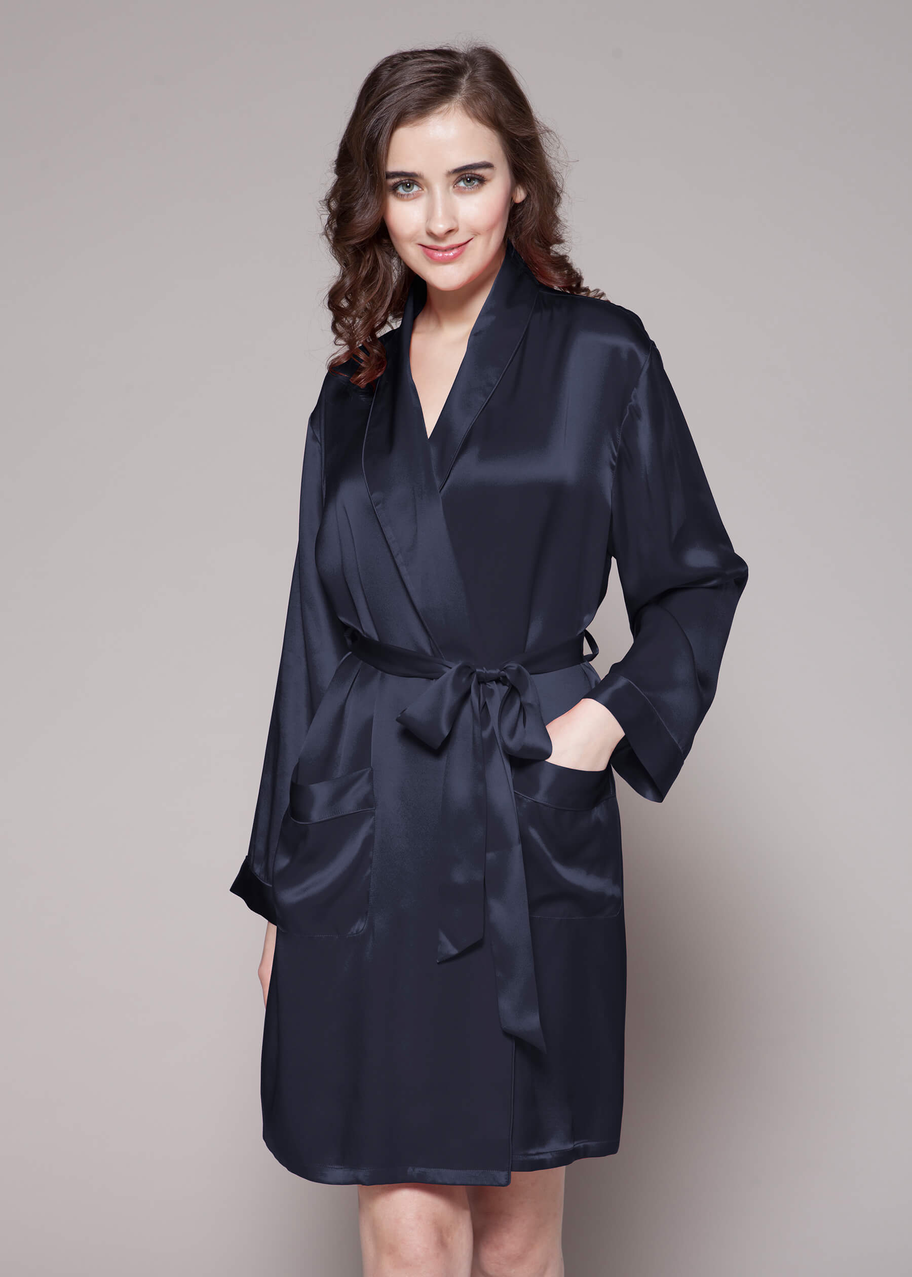 LILYSILK Silk Dressing Gowns Women Navy Blue UK 100% Silk Soft Luxury Mid  Length Housecoat M - My-Boutique.co.uk
