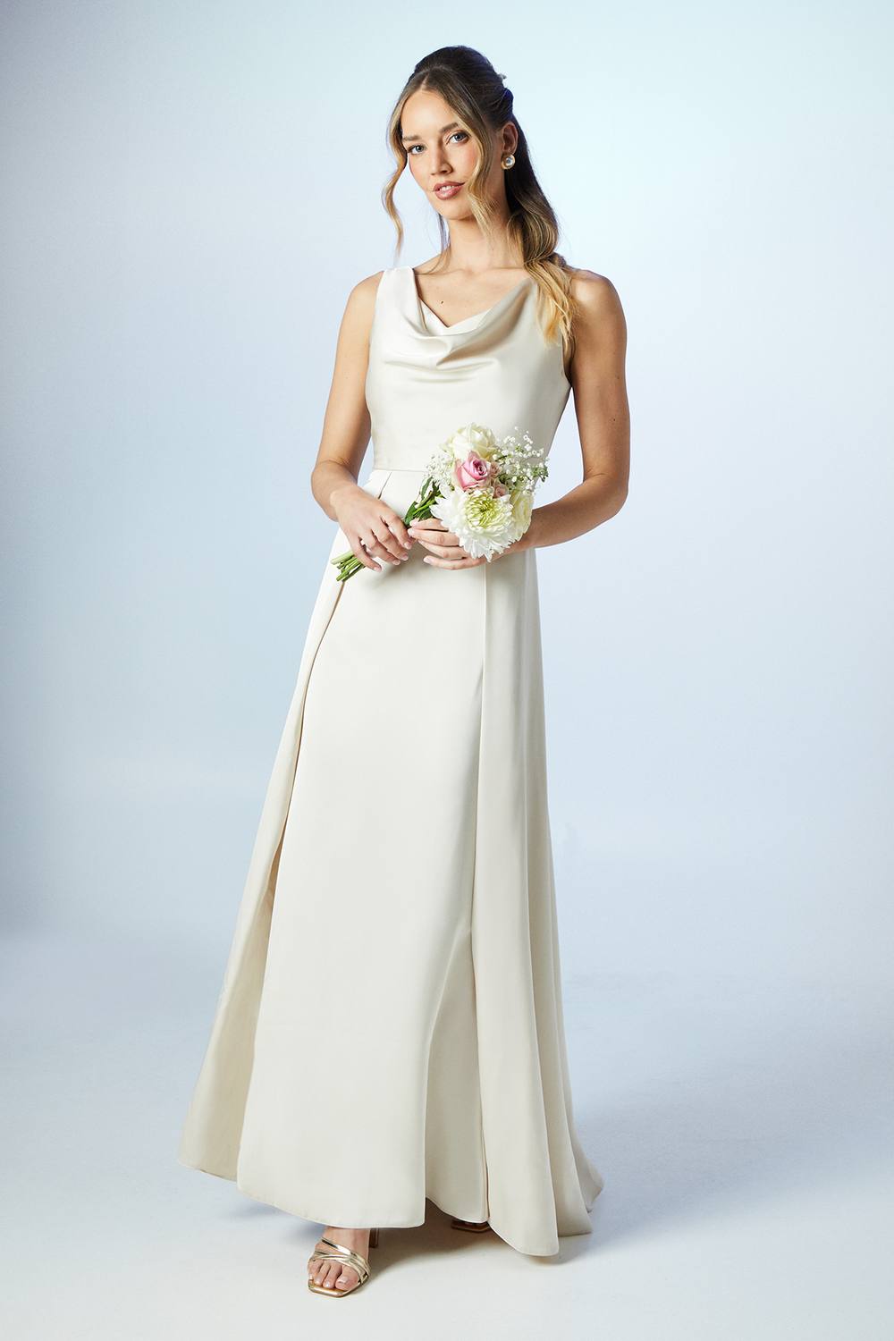 Coast Honoured Sleeveless Cowl Neck Satin Maxi Bridesmaid Dress - Champagne  - My-Boutique.co.uk