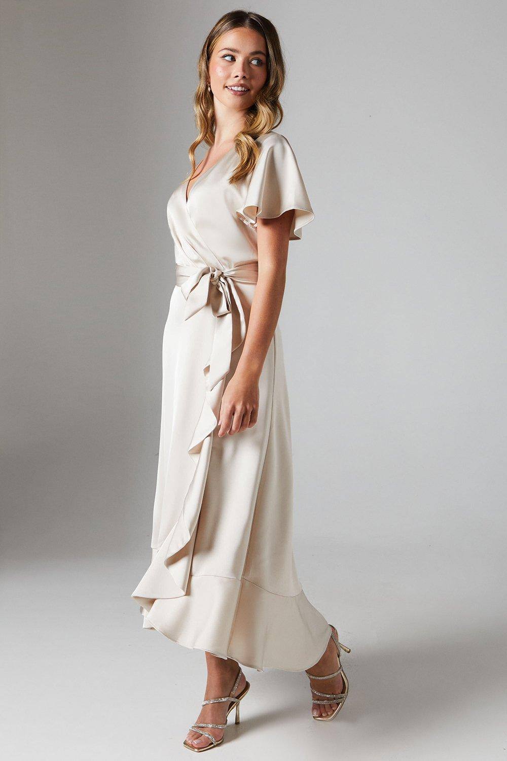 Teen Coast Ruffle Skirt Satin Bridesmaid Dress - Champagne - My-Boutique.co. uk