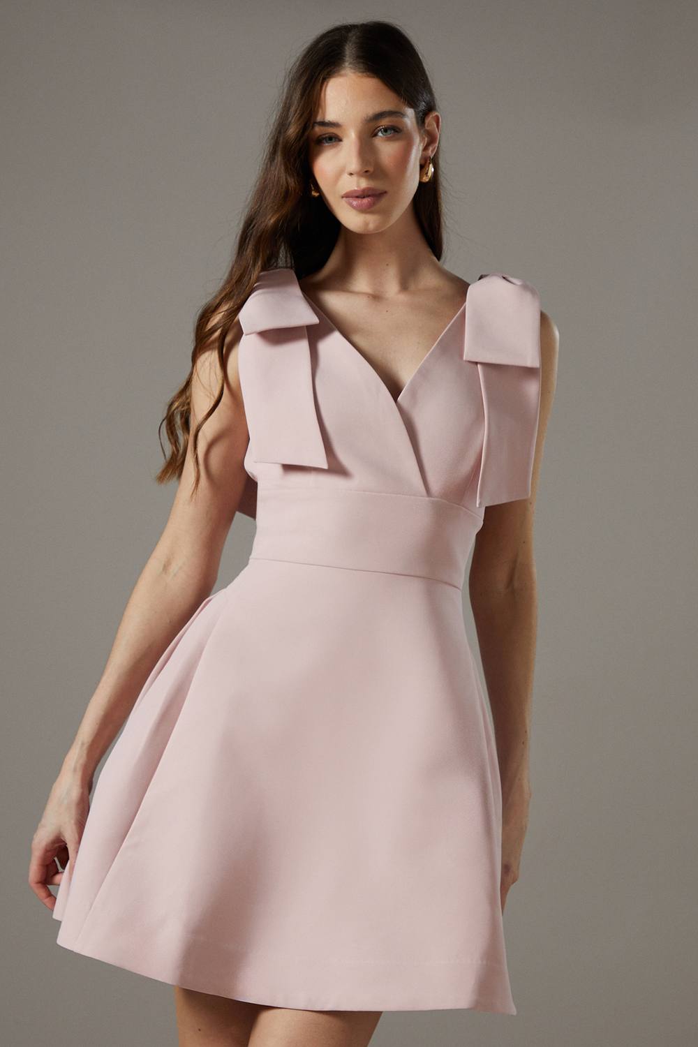 knee length dresses for ladies V-Neck 3/4 Sleeve Short Skater Dress