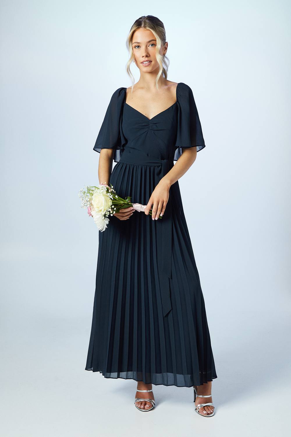 affordable bridesmaid dresses san diego Plain Angel Sleeve Wrapped Maxi Dress, Dark Teal  Jolie Moi Wholesale